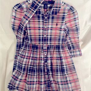 Polo Ralph Lauren girls pink and navy plaid dress with belt. Size 3T